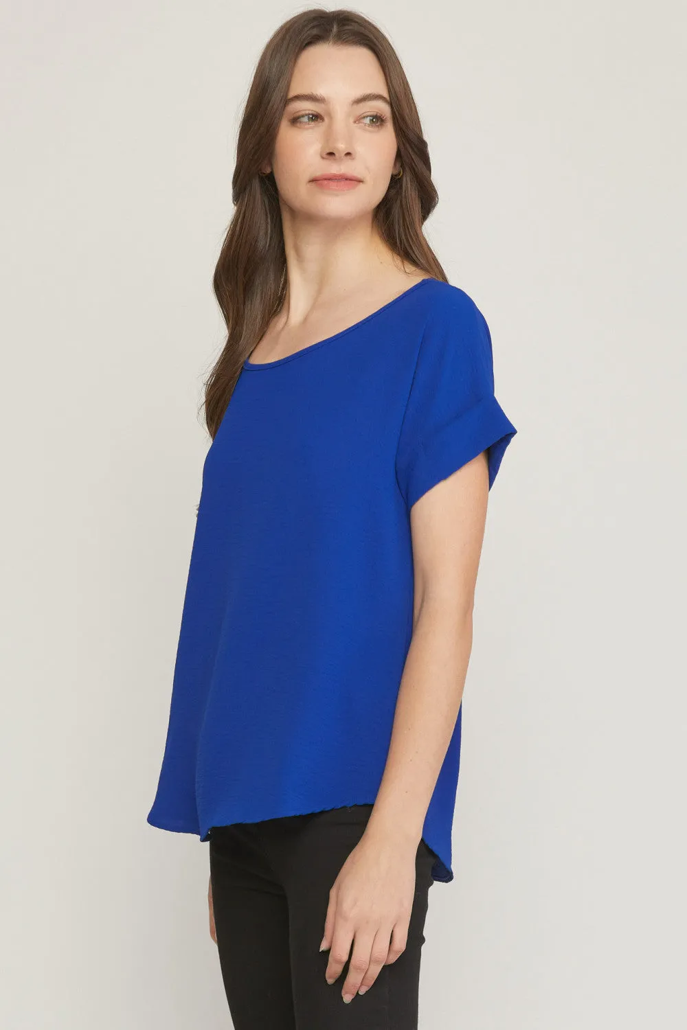 Short Sleeve Scoop Neck Top, Royal