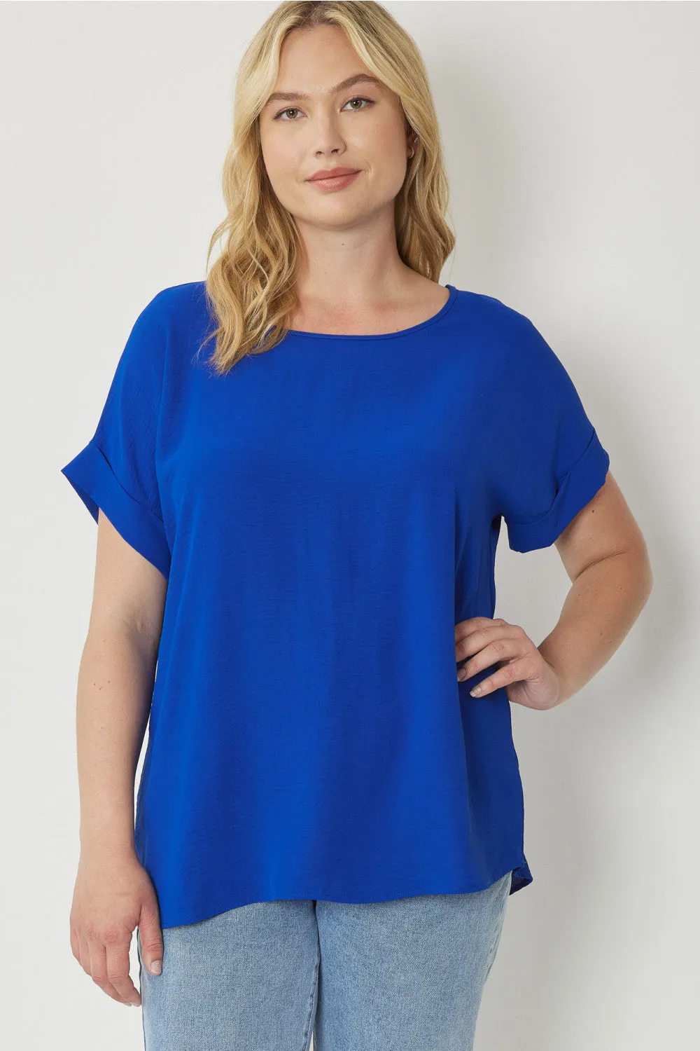 Short Sleeve Scoop Neck Top, Royal