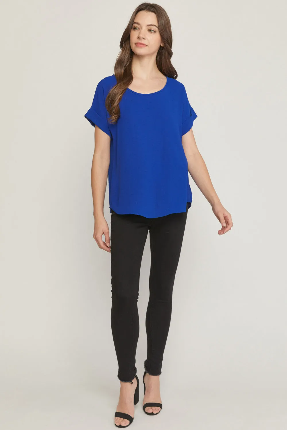 Short Sleeve Scoop Neck Top, Royal