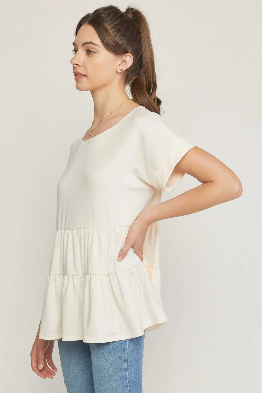 Short Sleeve Tiered Tunic, Cream