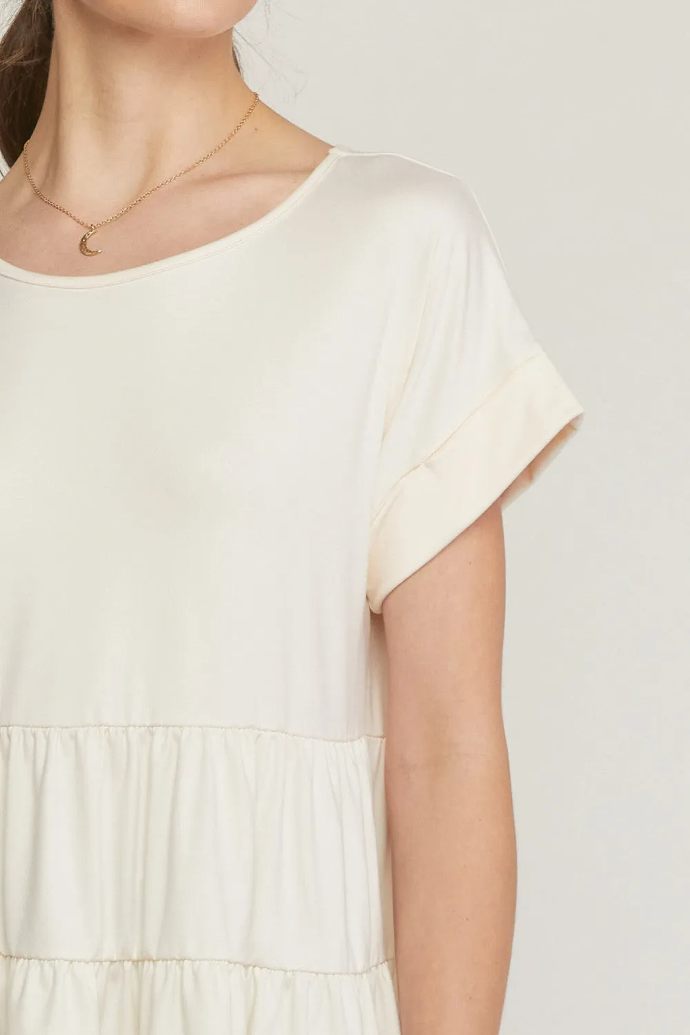 Short Sleeve Tiered Tunic, Cream