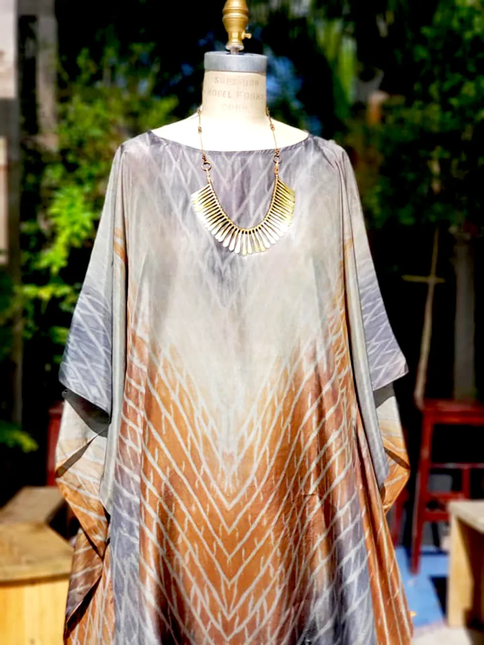 Silk Caftan Dress Hand Painted