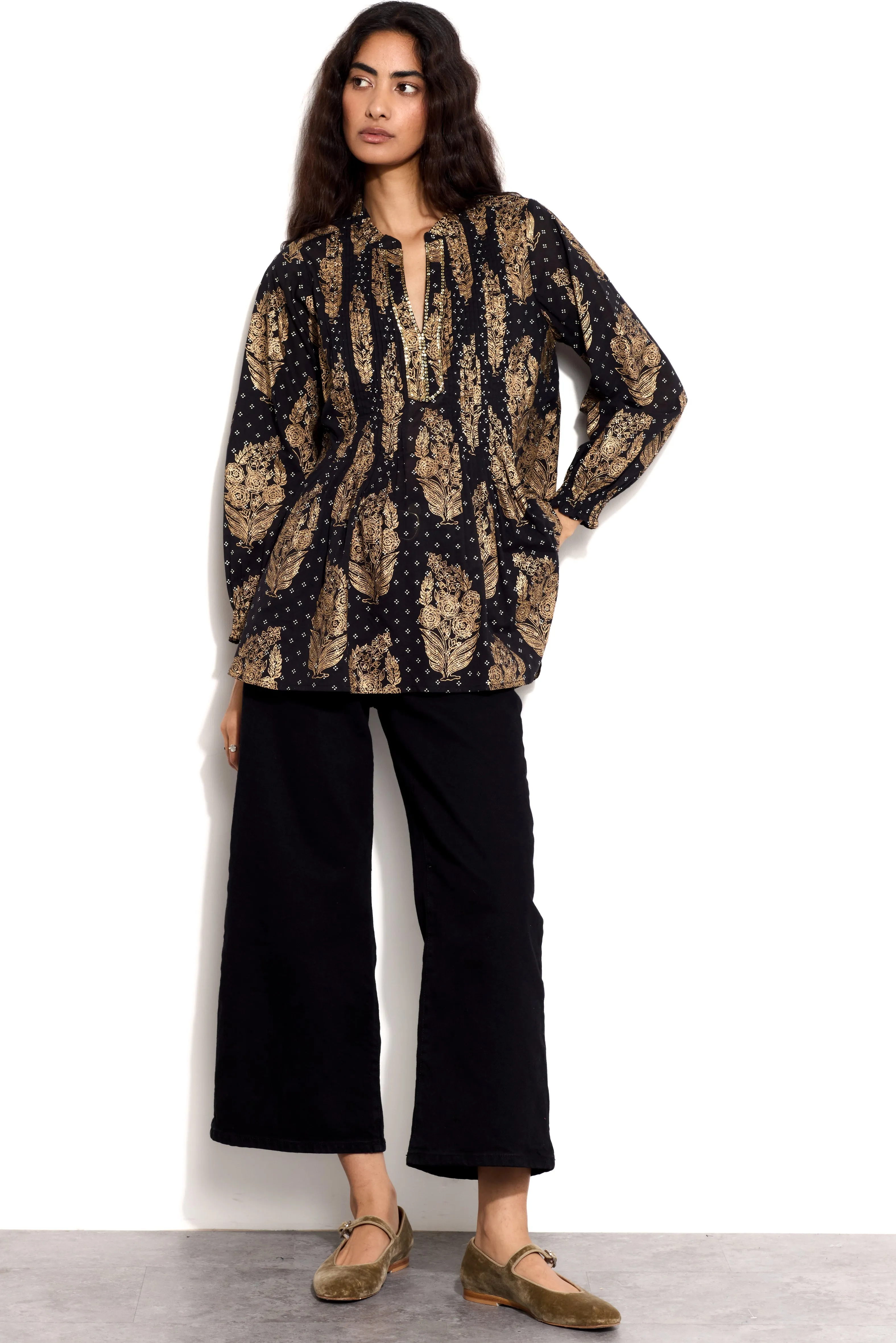 Silvia Gold Foil Tunic Blouse