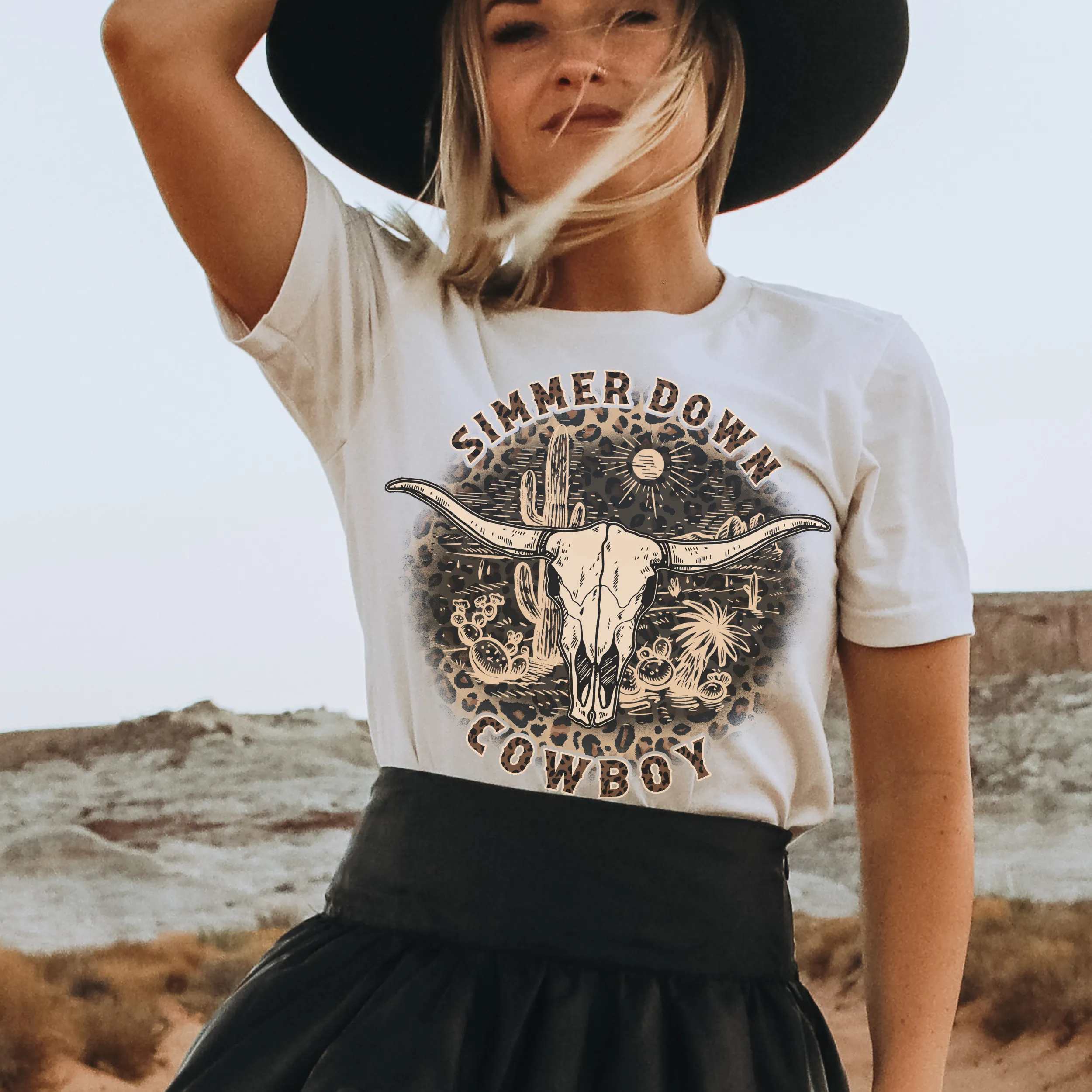 Simmer Down Cowboy Bella Canvas® Unisex Jersey Short Sleeve Tee in Natural, White, Dark Heather or Heather Olive Cowboy T-Shirt