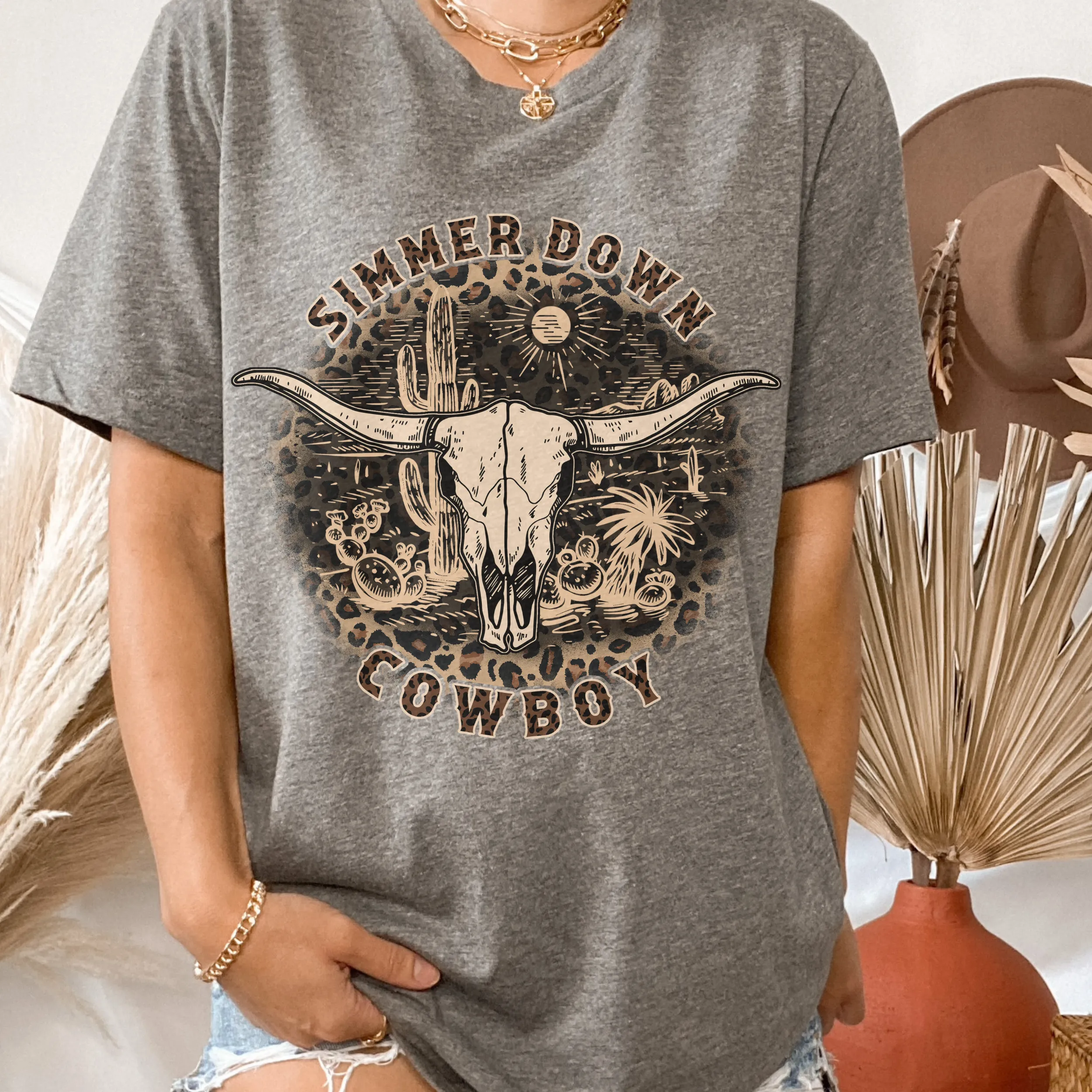 Simmer Down Cowboy Bella Canvas® Unisex Jersey Short Sleeve Tee in Natural, White, Dark Heather or Heather Olive Cowboy T-Shirt