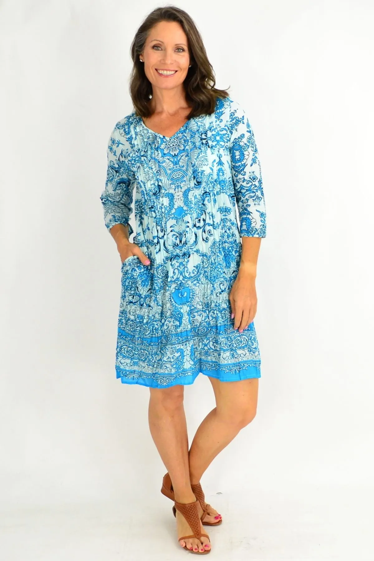 Sky Blue Victorian Print Tunic Dress