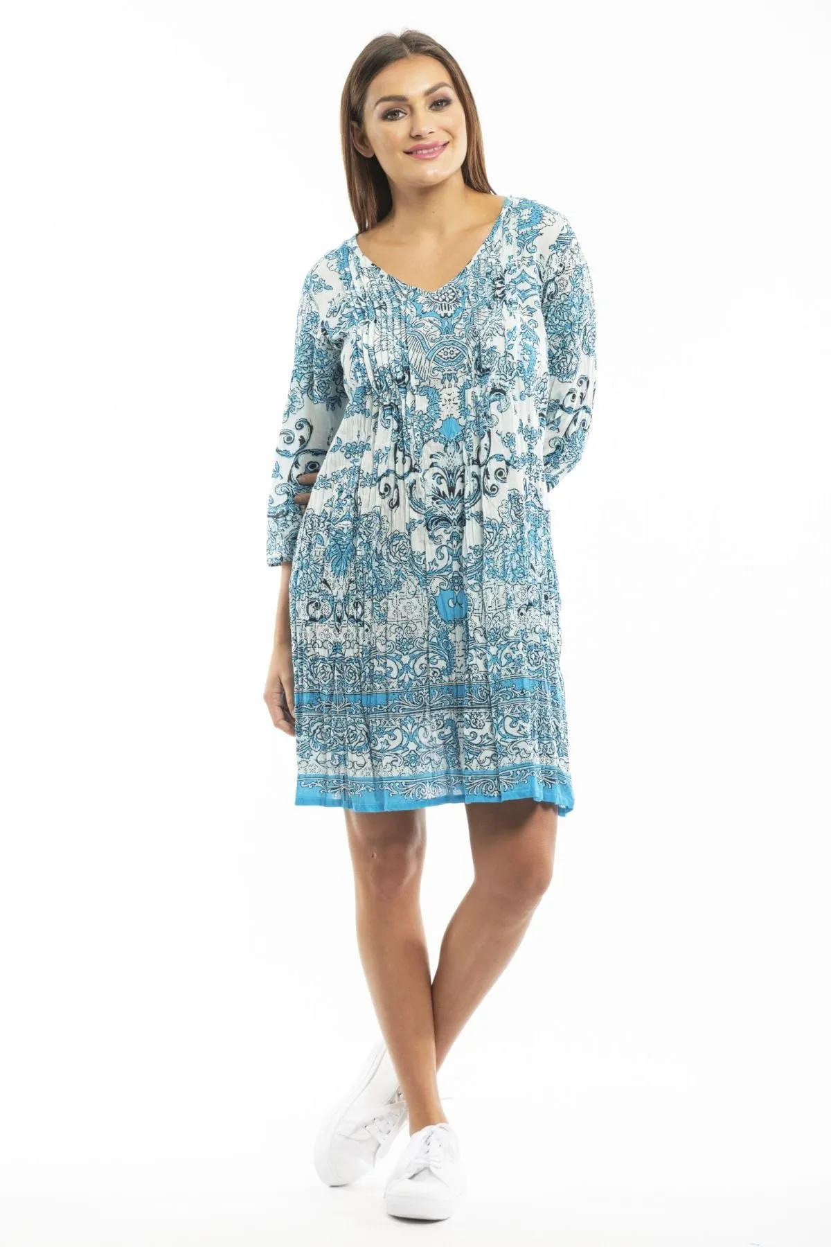 Sky Blue Victorian Print Tunic Dress