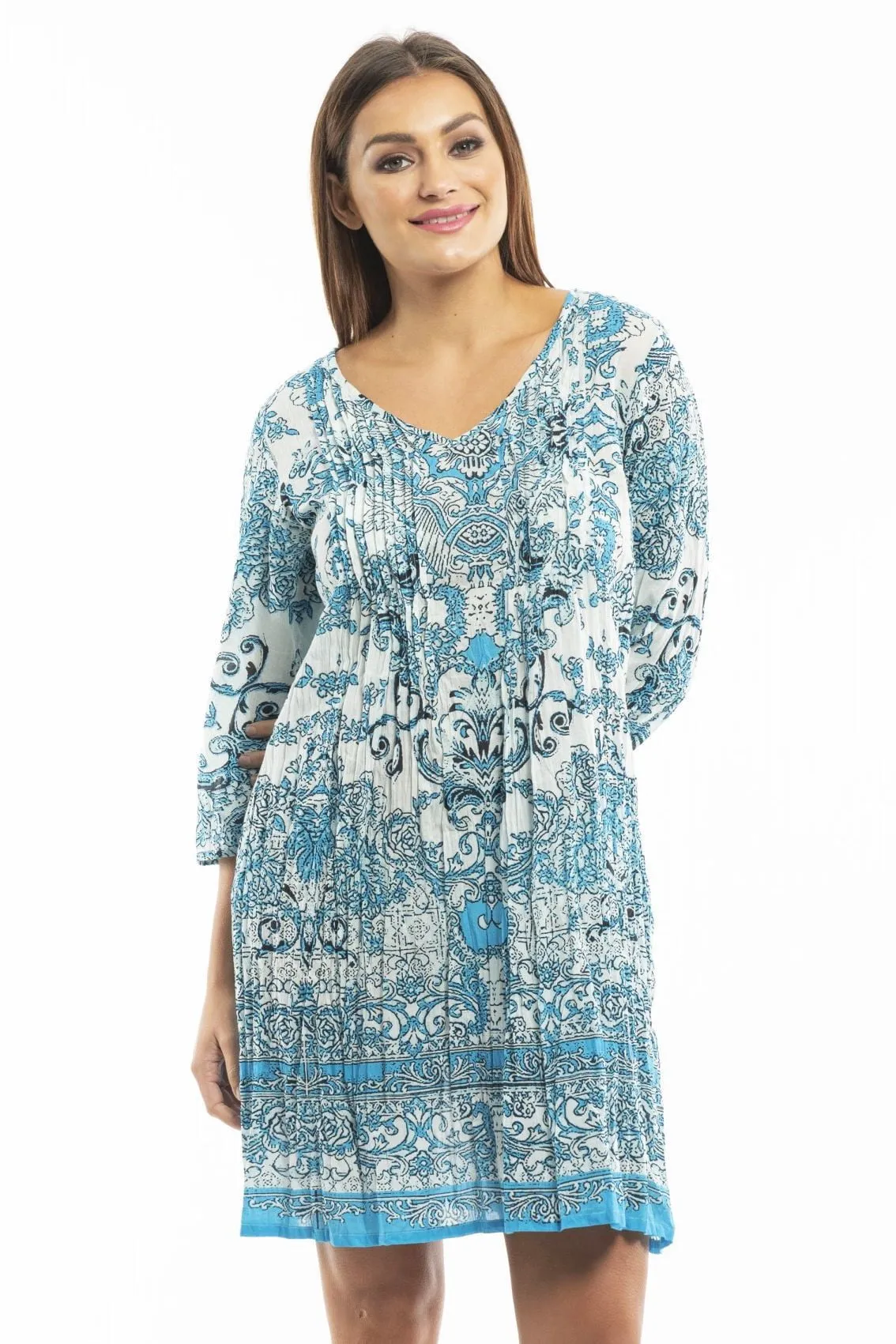 Sky Blue Victorian Print Tunic Dress