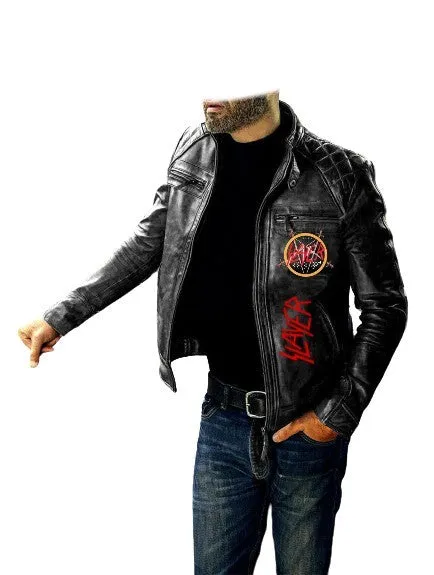 Slayer Black Leather Jacket For Men