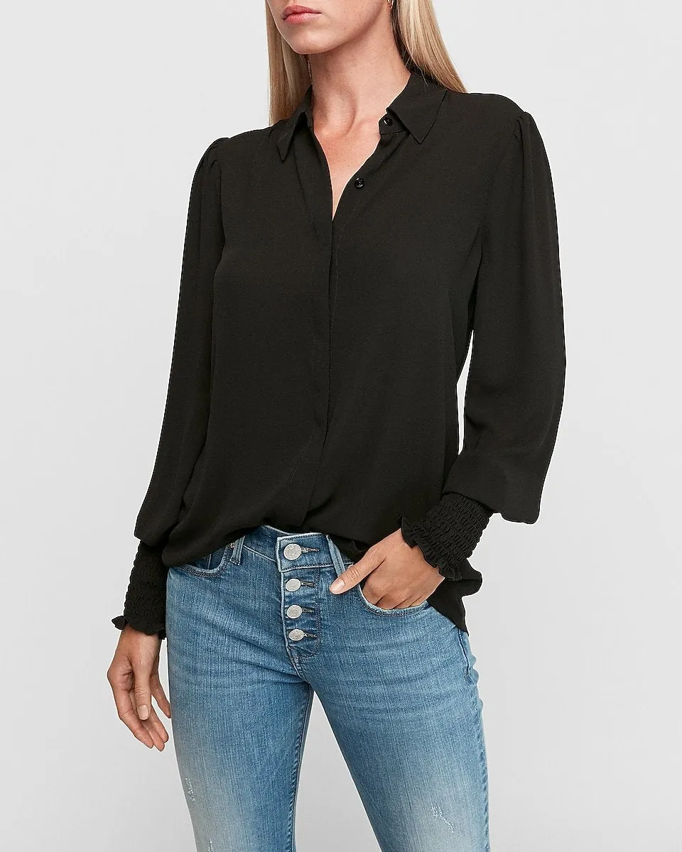 Smocked Tunic Shirt in Pitch Black