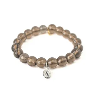 Smoky Quartz Crystal Bracelet | Silver Coffee Bean