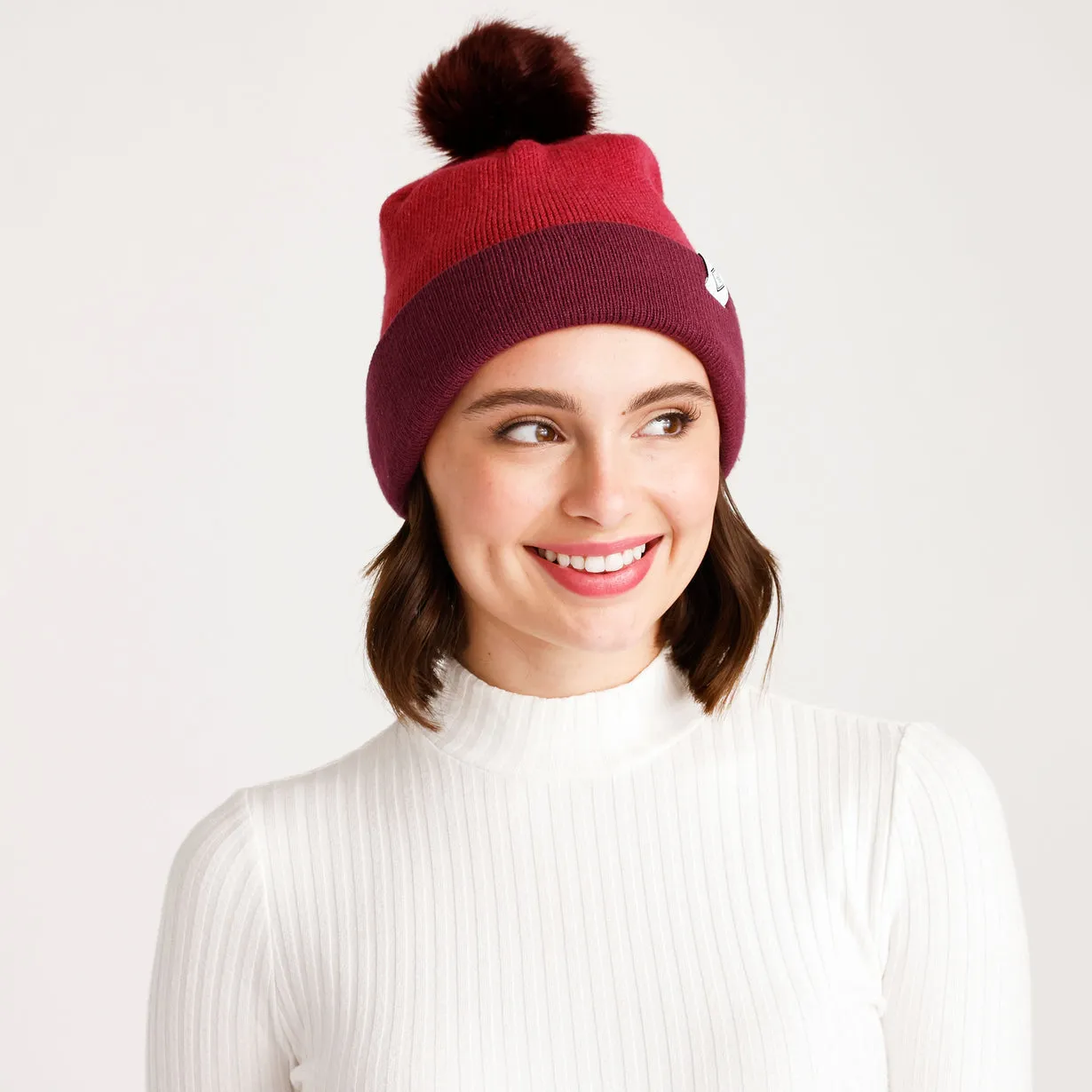 Solid Knit Pom Beanie - Cranberry Red