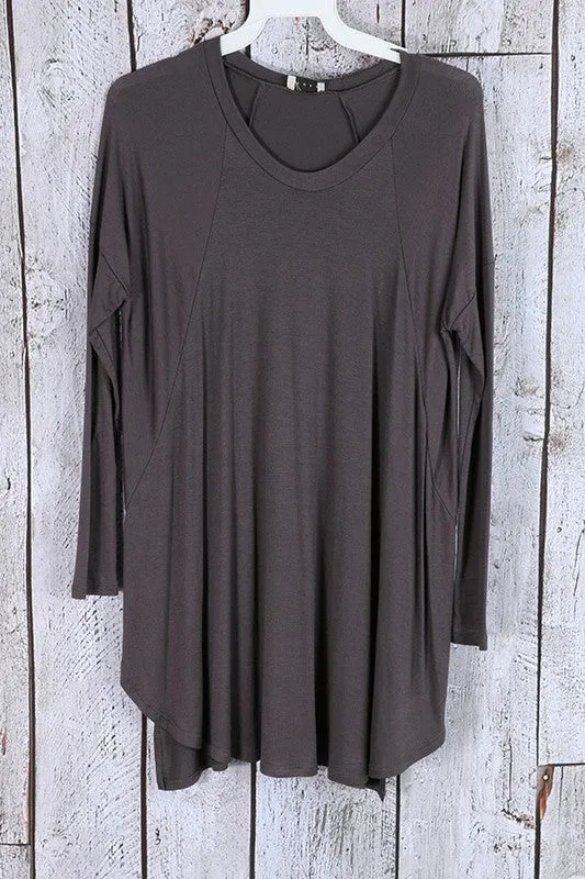 SOLID LONG SLEEVE TUNIC JERSEY TOP