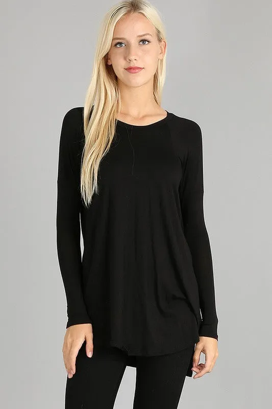 SOLID LONG SLEEVE TUNIC JERSEY TOP