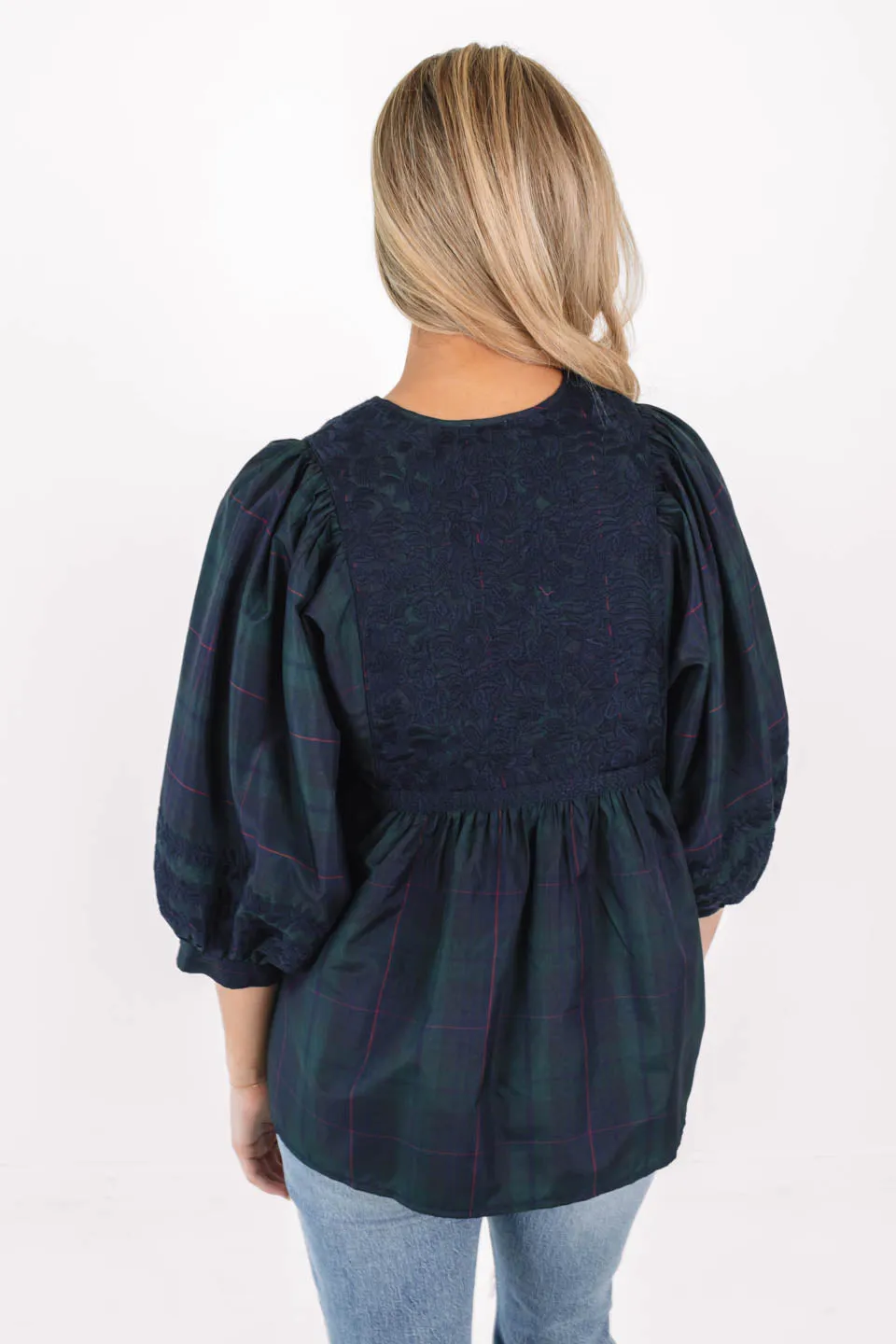 The Katrina Puff Sleeve Tunic - Green Plaid