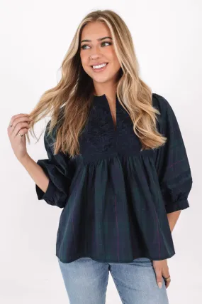 The Katrina Puff Sleeve Tunic - Green Plaid