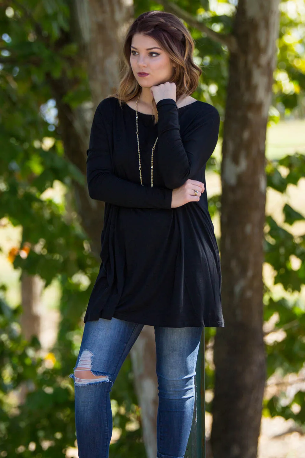 The Perfect Piko Tunic Top-Black