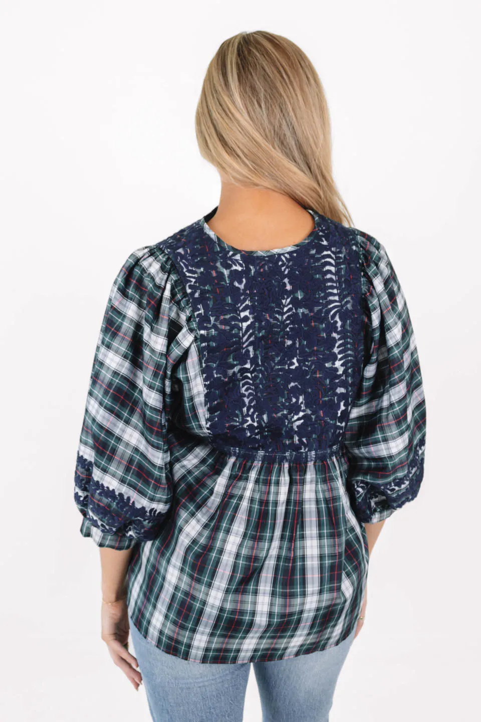 The Shelley Puff Sleeve Tunic - Navy Plaid