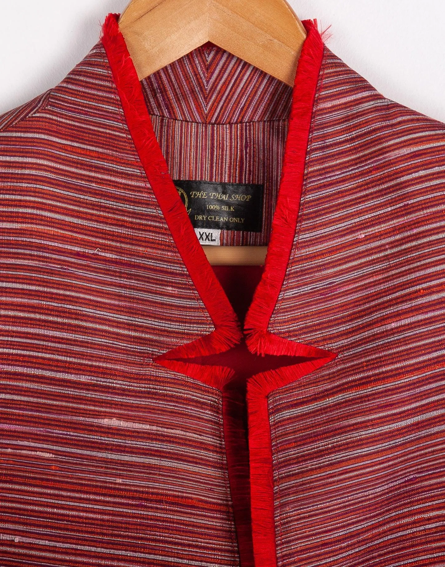 The Thai Shop Pure Silk Jacket Red and Cream Stripe Size L