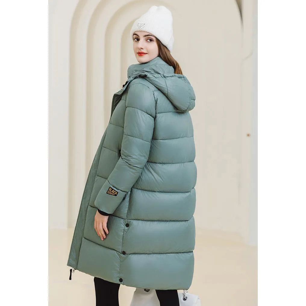 Thickened Hooded Thigh-Length Waterproof Puffer Coat