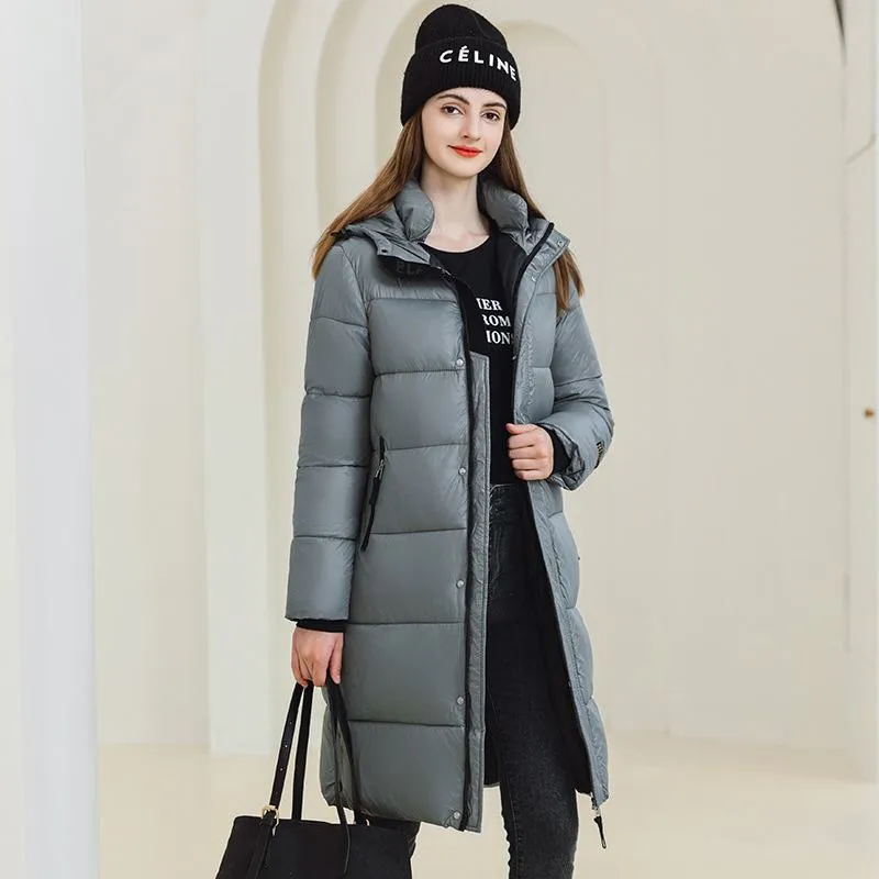 Thickened Hooded Thigh-Length Waterproof Puffer Coat