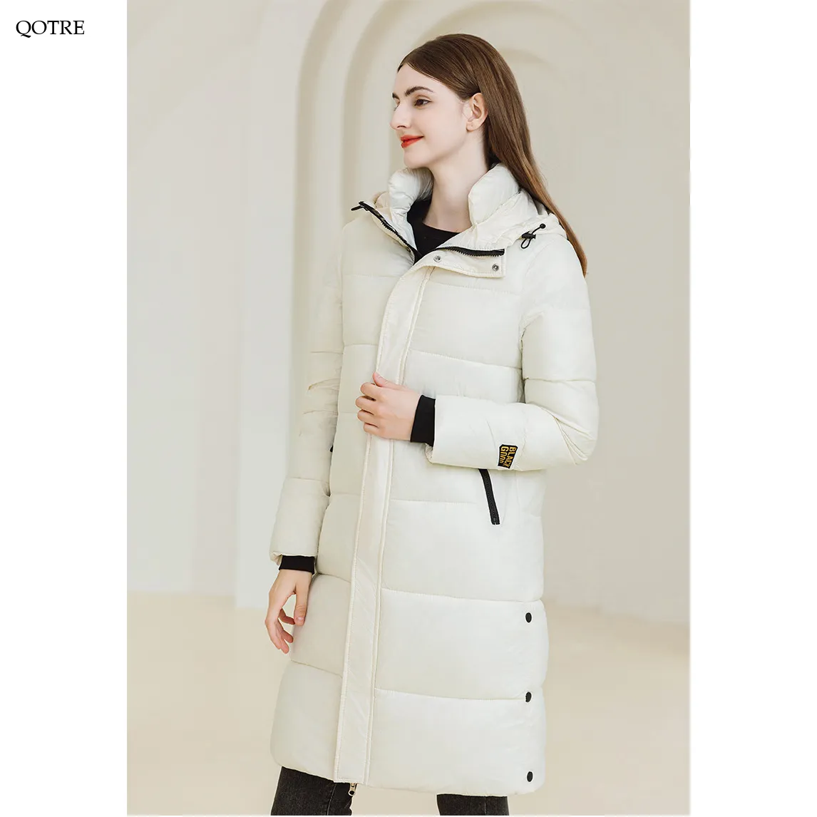 Thickened Hooded Thigh-Length Waterproof Puffer Coat