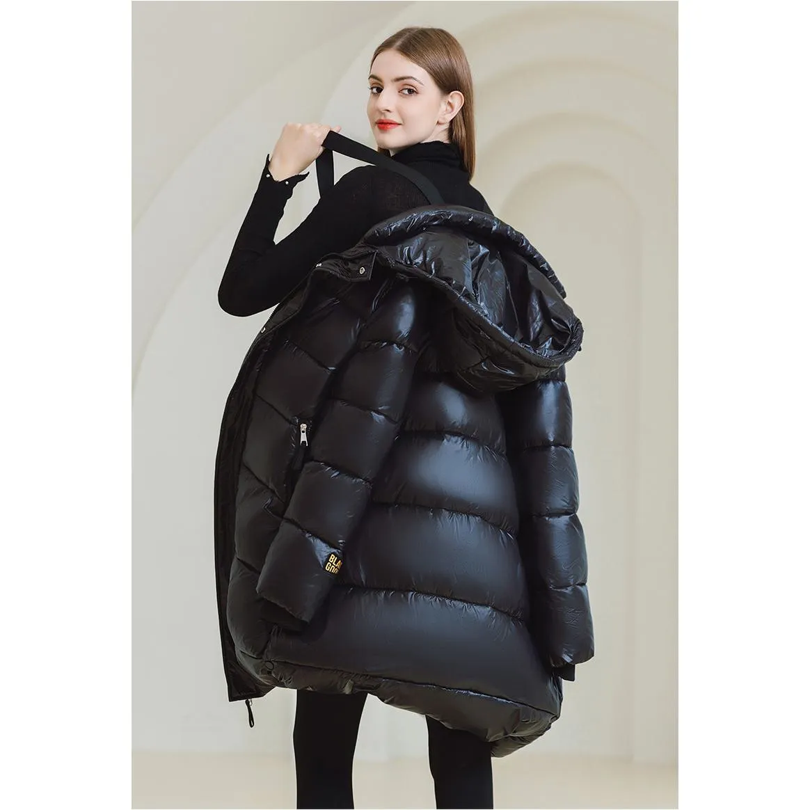 Thickened Hooded Thigh-Length Waterproof Puffer Coat