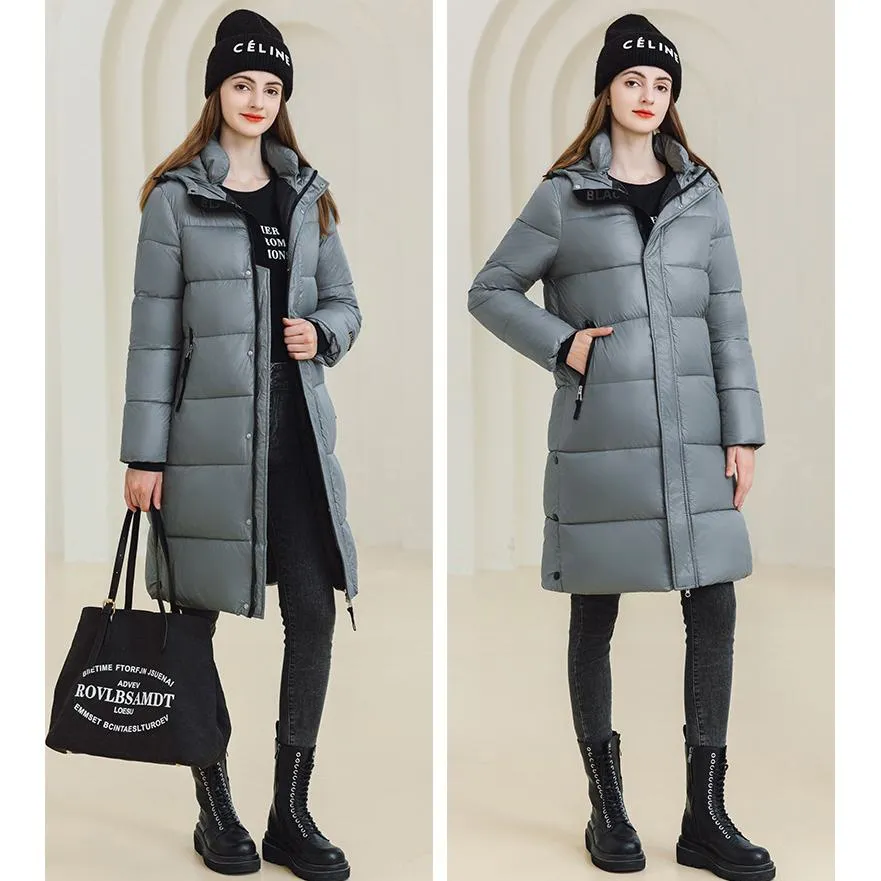 Thickened Hooded Thigh-Length Waterproof Puffer Coat