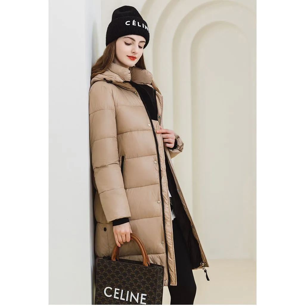 Thickened Hooded Thigh-Length Waterproof Puffer Coat