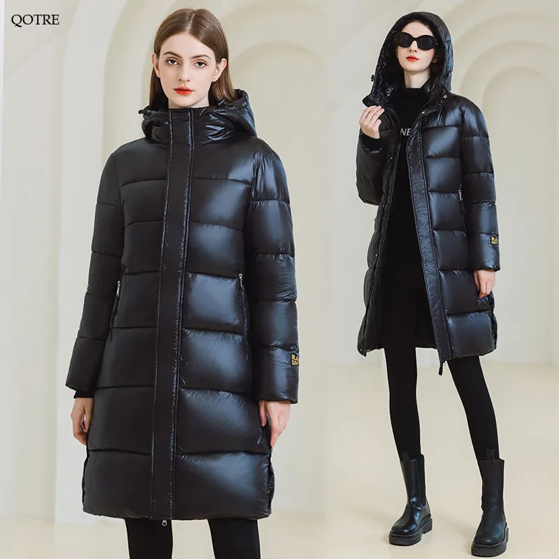 Thickened Hooded Thigh-Length Waterproof Puffer Coat