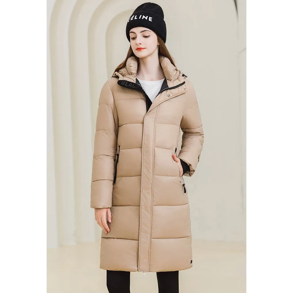 Thickened Hooded Thigh-Length Waterproof Puffer Coat