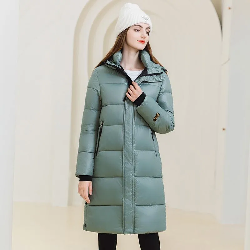 Thickened Hooded Thigh-Length Waterproof Puffer Coat