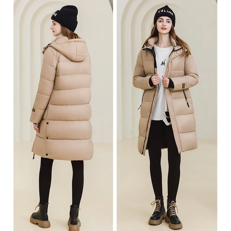 Thickened Hooded Thigh-Length Waterproof Puffer Coat