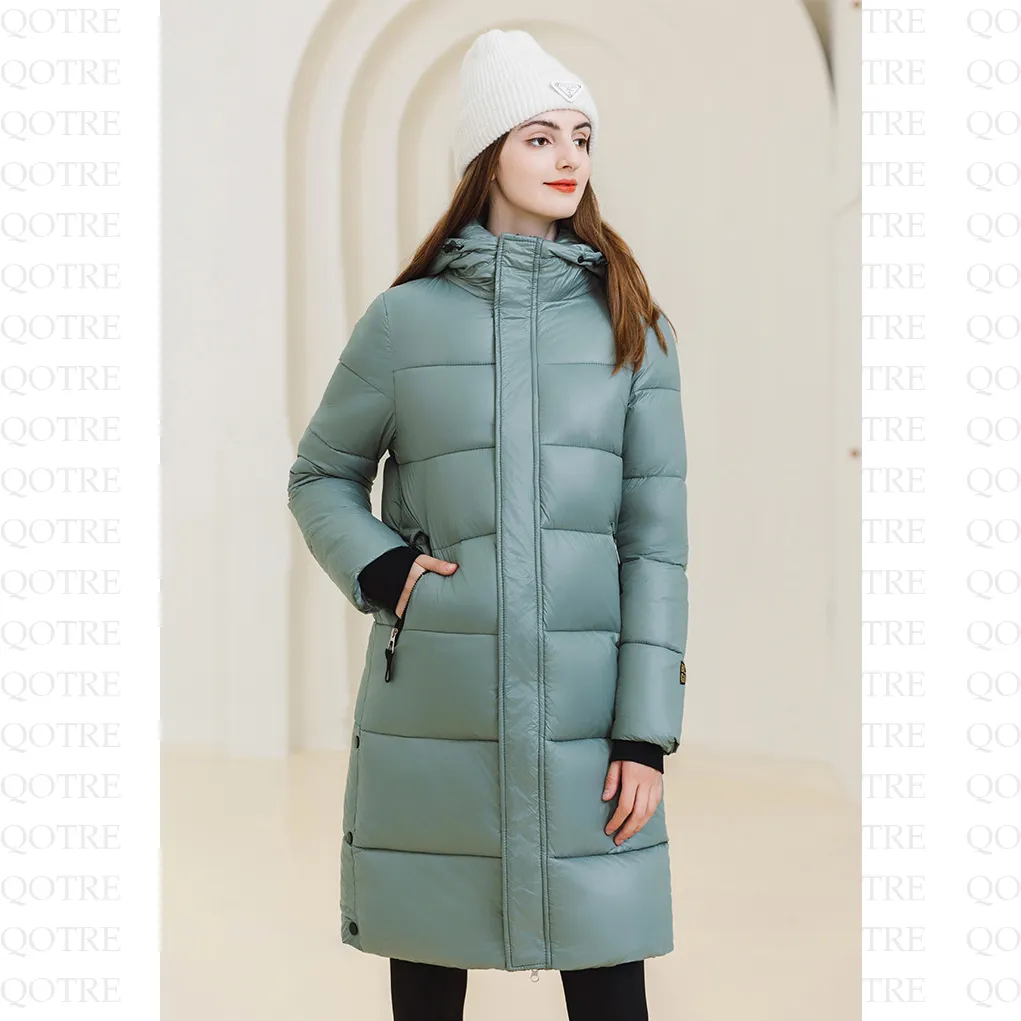 Thickened Hooded Thigh-Length Waterproof Puffer Coat