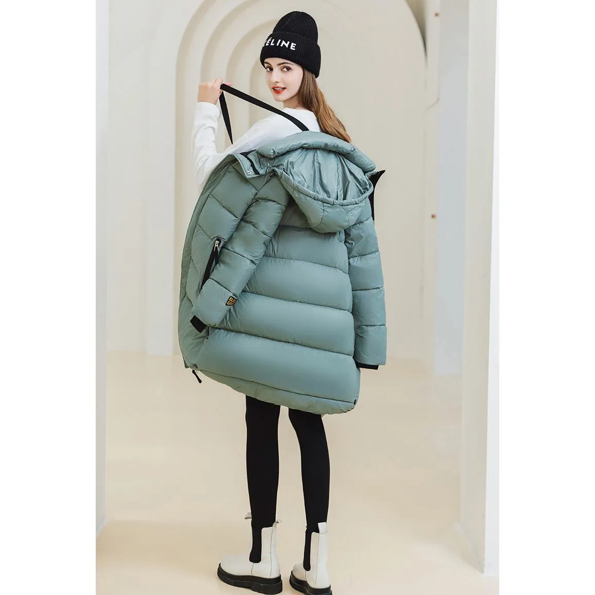 Thickened Hooded Thigh-Length Waterproof Puffer Coat