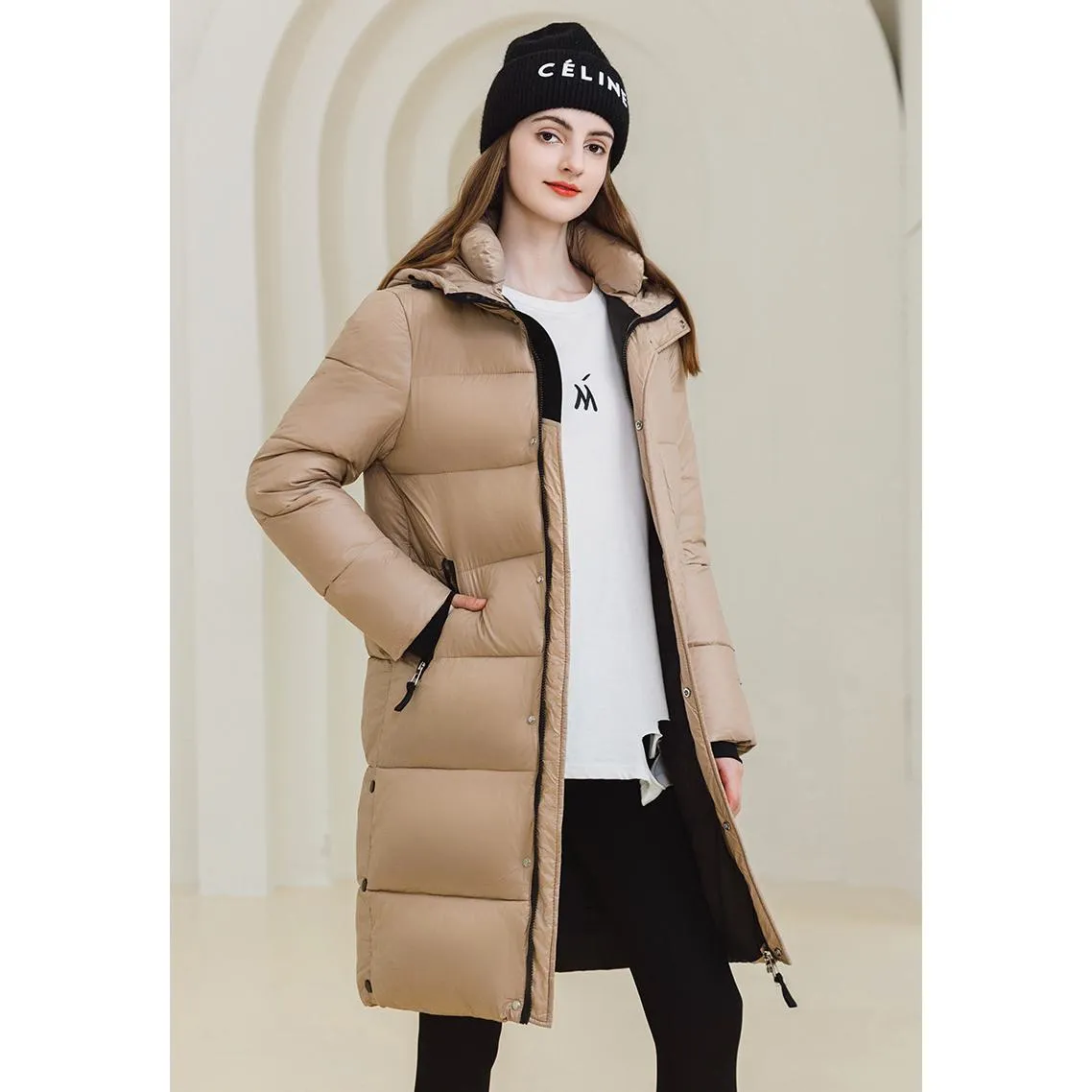 Thickened Hooded Thigh-Length Waterproof Puffer Coat