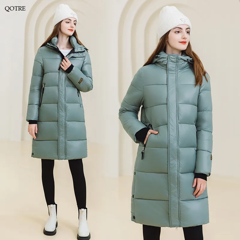 Thickened Hooded Thigh-Length Waterproof Puffer Coat