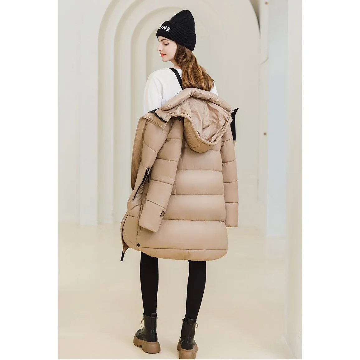 Thickened Hooded Thigh-Length Waterproof Puffer Coat