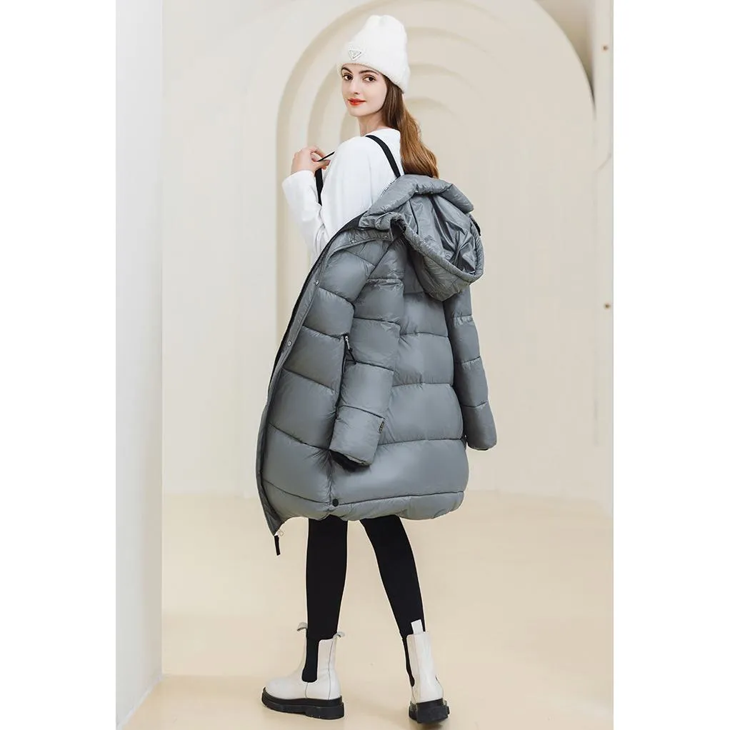 Thickened Hooded Thigh-Length Waterproof Puffer Coat