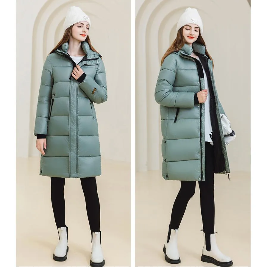 Thickened Hooded Thigh-Length Waterproof Puffer Coat