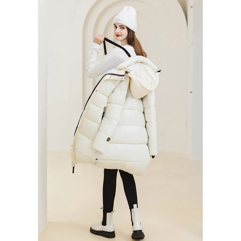 Thickened Hooded Thigh-Length Waterproof Puffer Coat