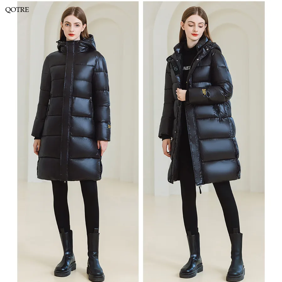 Thickened Hooded Thigh-Length Waterproof Puffer Coat