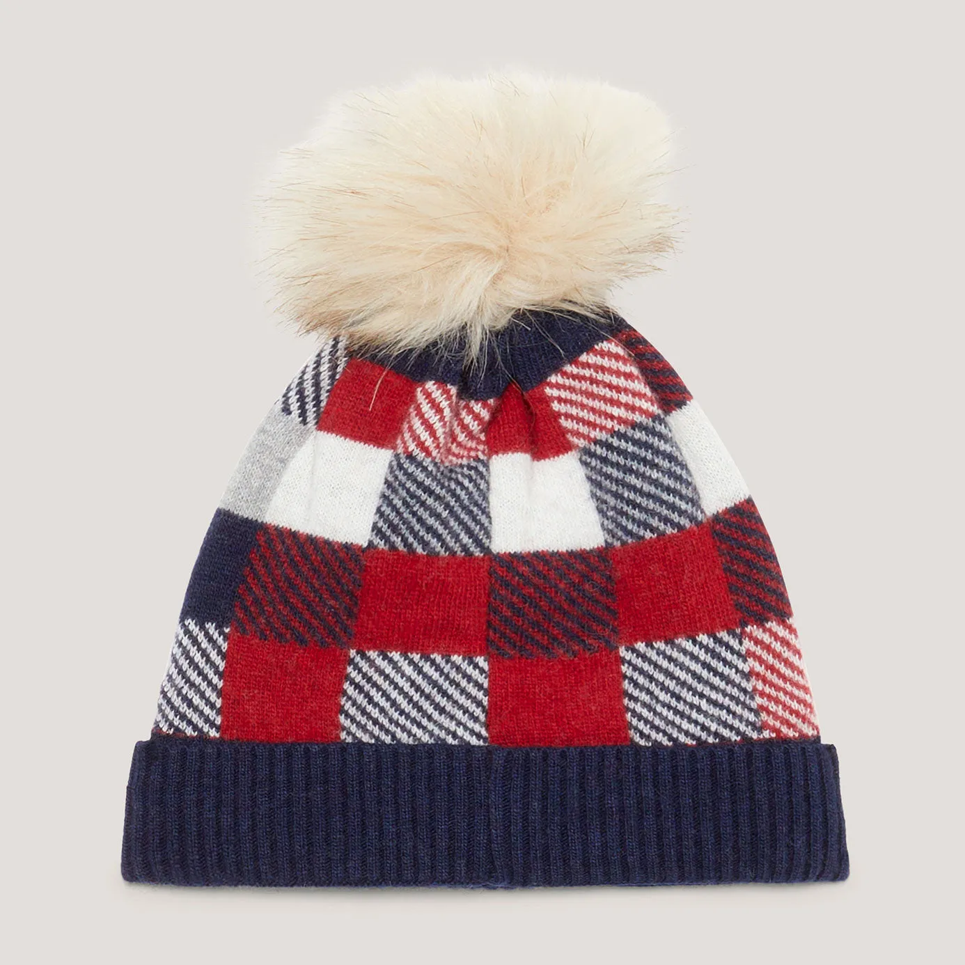 Tommy Hilfiger Multicolour Check Knit Pom Pom Beanie Hat