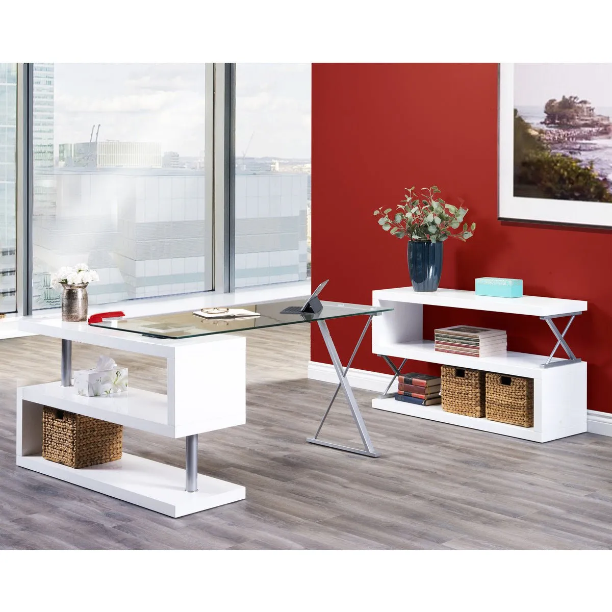 Torino Swivel Computer Desk in White Glossy Finish