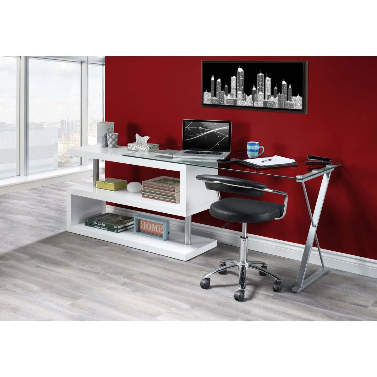 Torino Swivel Computer Desk in White Glossy Finish