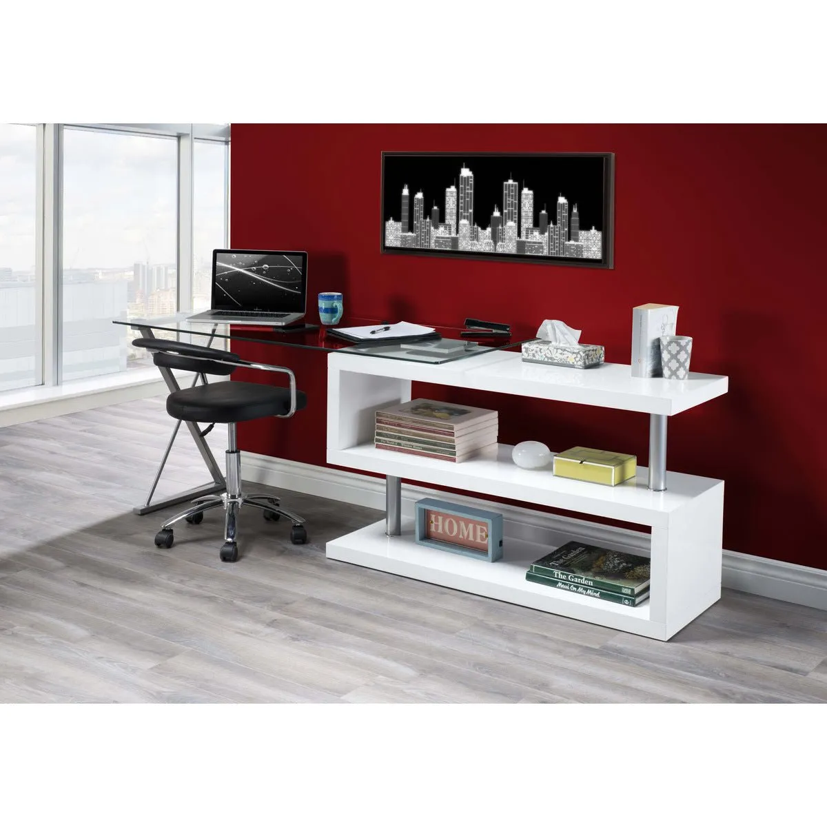 Torino Swivel Computer Desk in White Glossy Finish