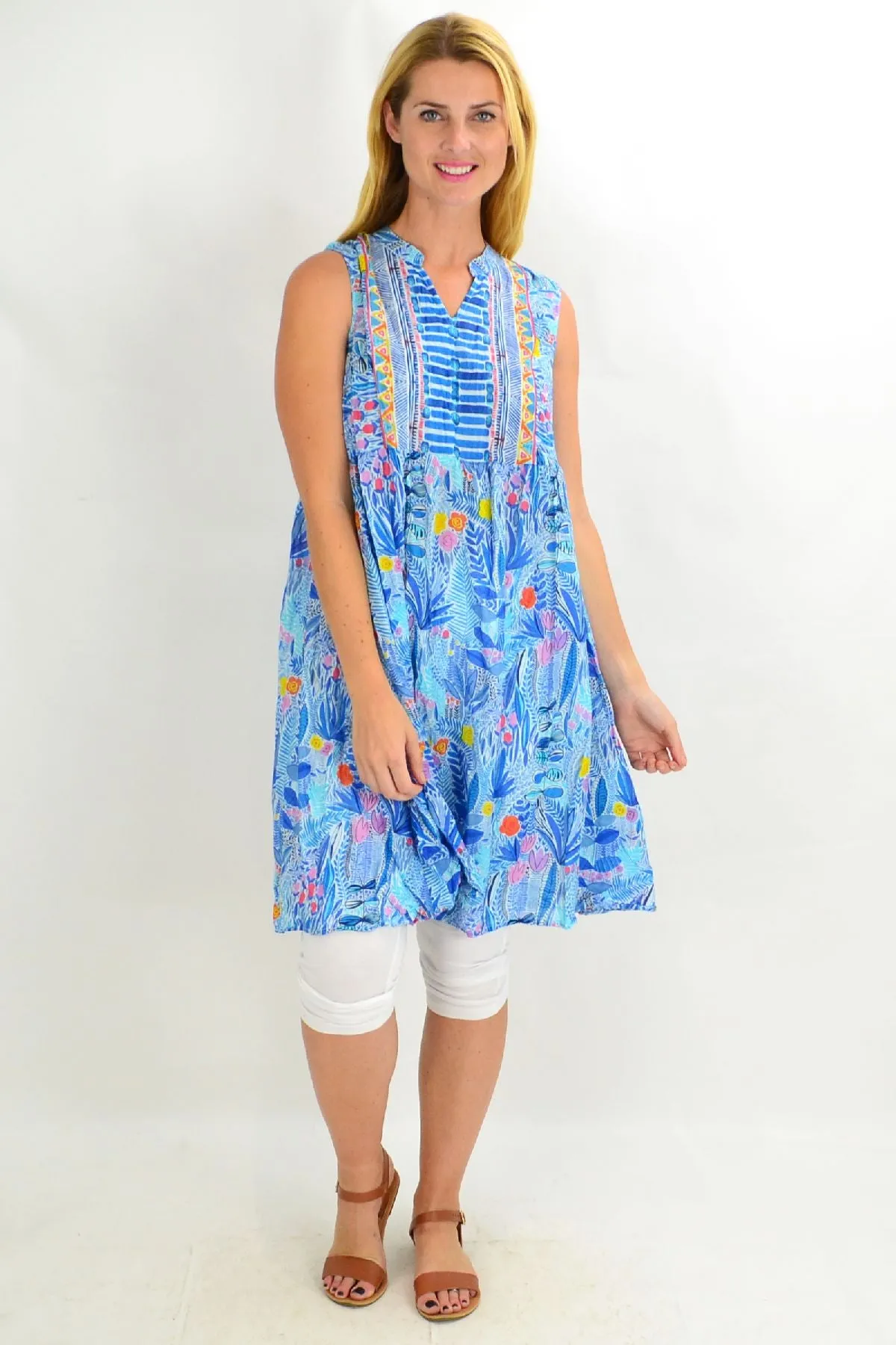 Tulips & Flowers Chinese Collar Tunic Dress