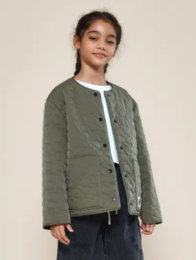 Tween Girls Regular Fit Quilted Jacket With Contrast Stitch