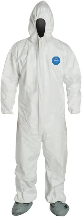 TYVEK - TY122S - White Coveralls - Attached Hood & Boots - Elastic Wrists - Serged Seams - 25/bx