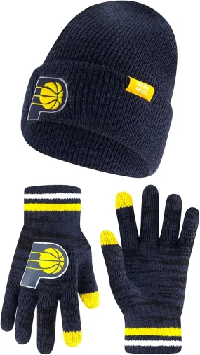 Ultra Game NBA Official Men's Super Soft Winter Beanie Knit Hat with Extra Warm Touch Screen Gloves, Indiana Pacers, Team Color|Indiana Pacers